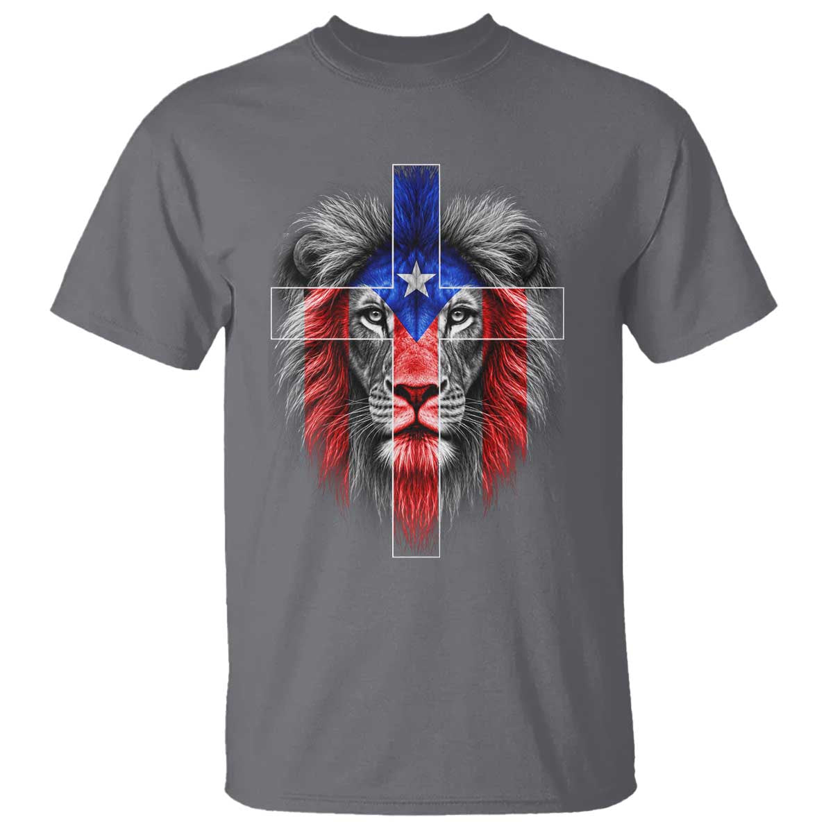 Lion of Judah Cross Puerto Rico Flag T Shirt Christian Faith Puerto Rican Pride