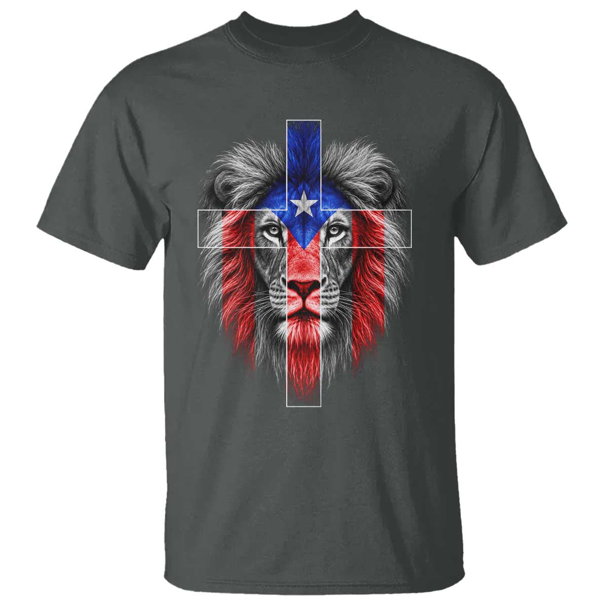Lion of Judah Cross Puerto Rico Flag T Shirt Christian Faith Puerto Rican Pride