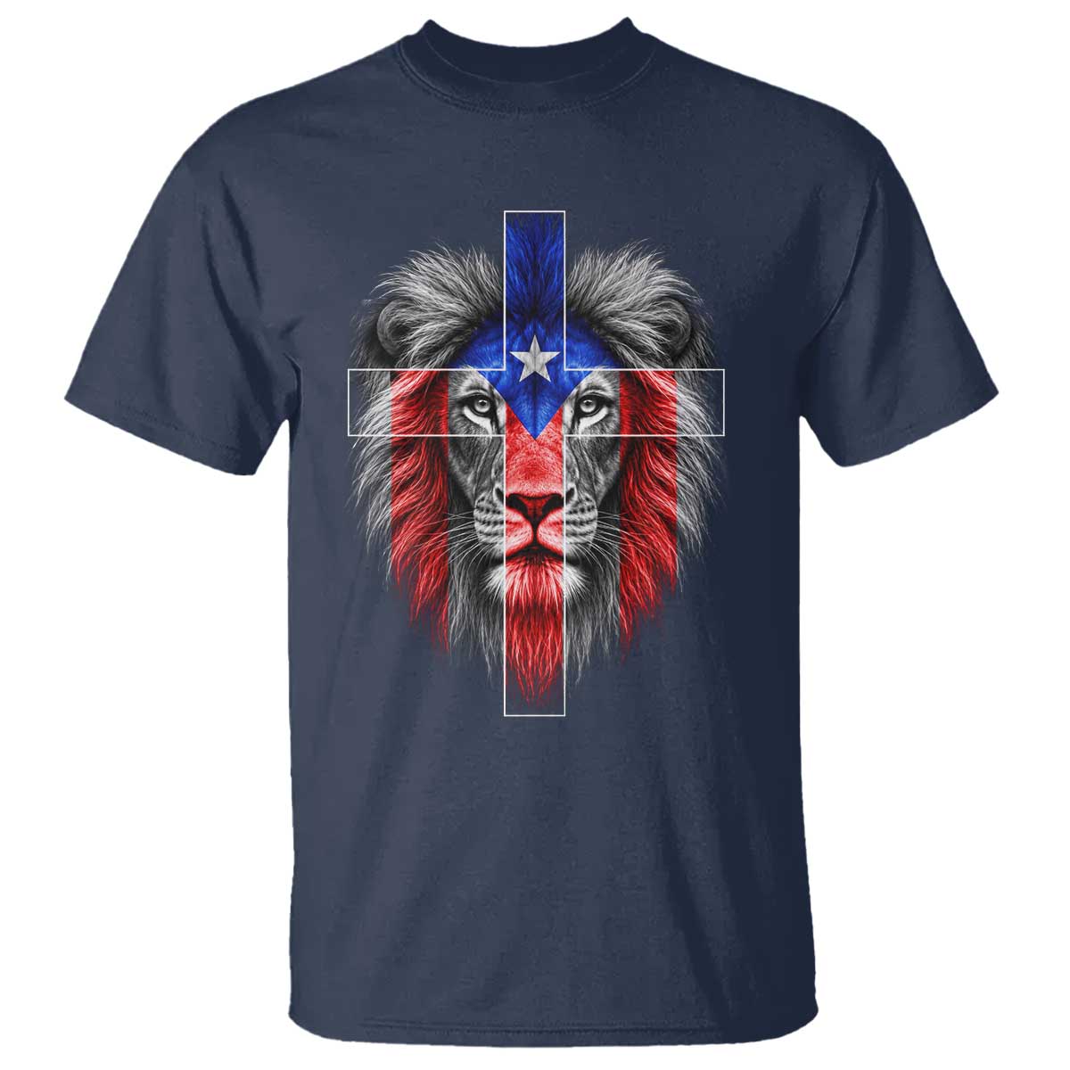 Lion of Judah Cross Puerto Rico Flag T Shirt Christian Faith Puerto Rican Pride