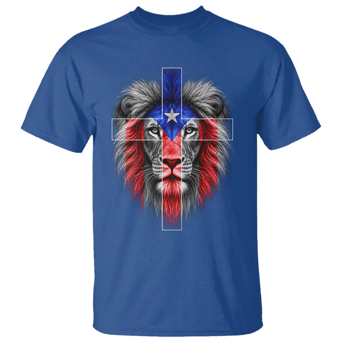 Lion of Judah Cross Puerto Rico Flag T Shirt Christian Faith Puerto Rican Pride