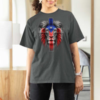 Lion of Judah Cross Puerto Rico Flag T Shirt For Women Christian Faith Puerto Rican Pride