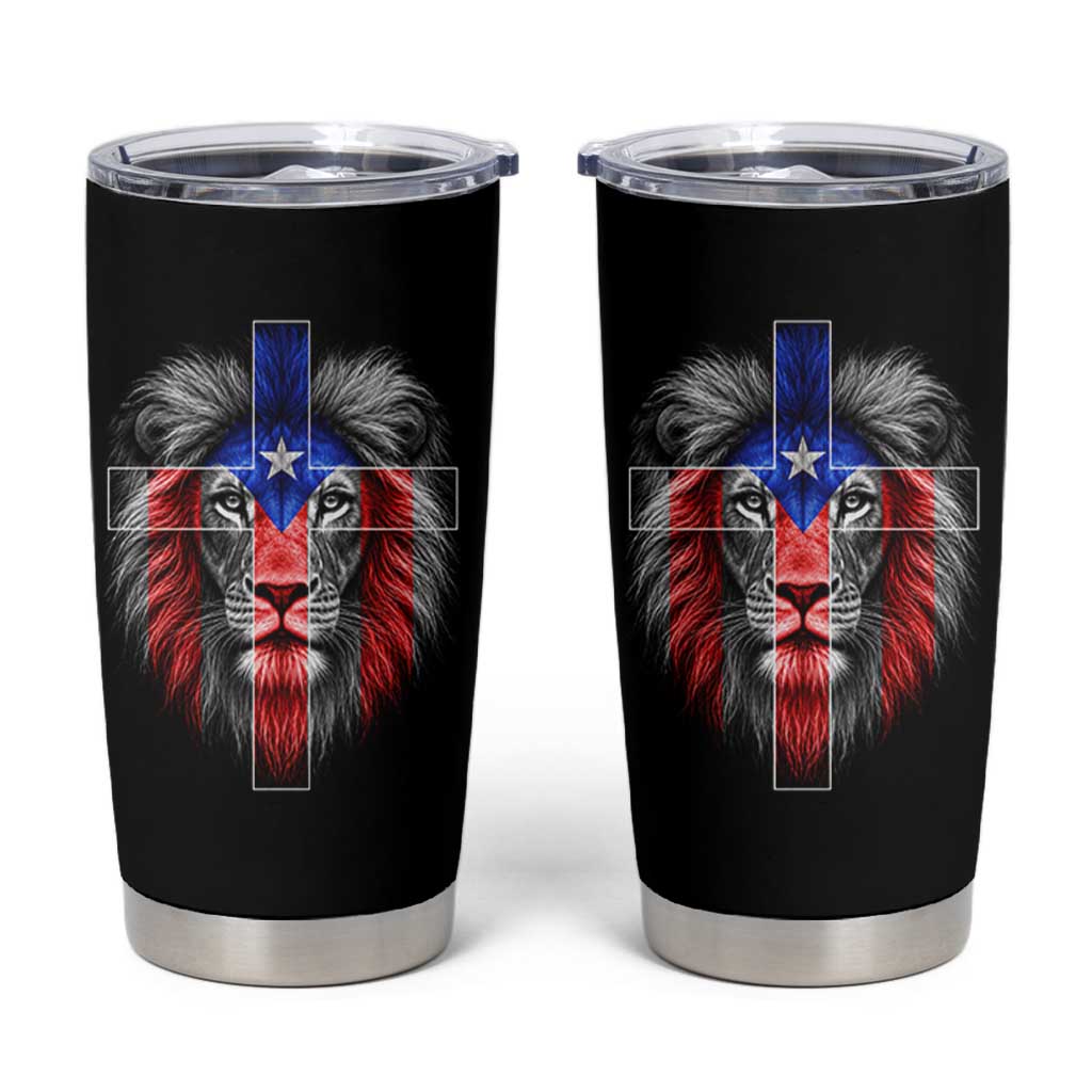 Lion of Judah Cross Puerto Rico Flag Tumbler Cup Christian Faith Puerto Rican Pride