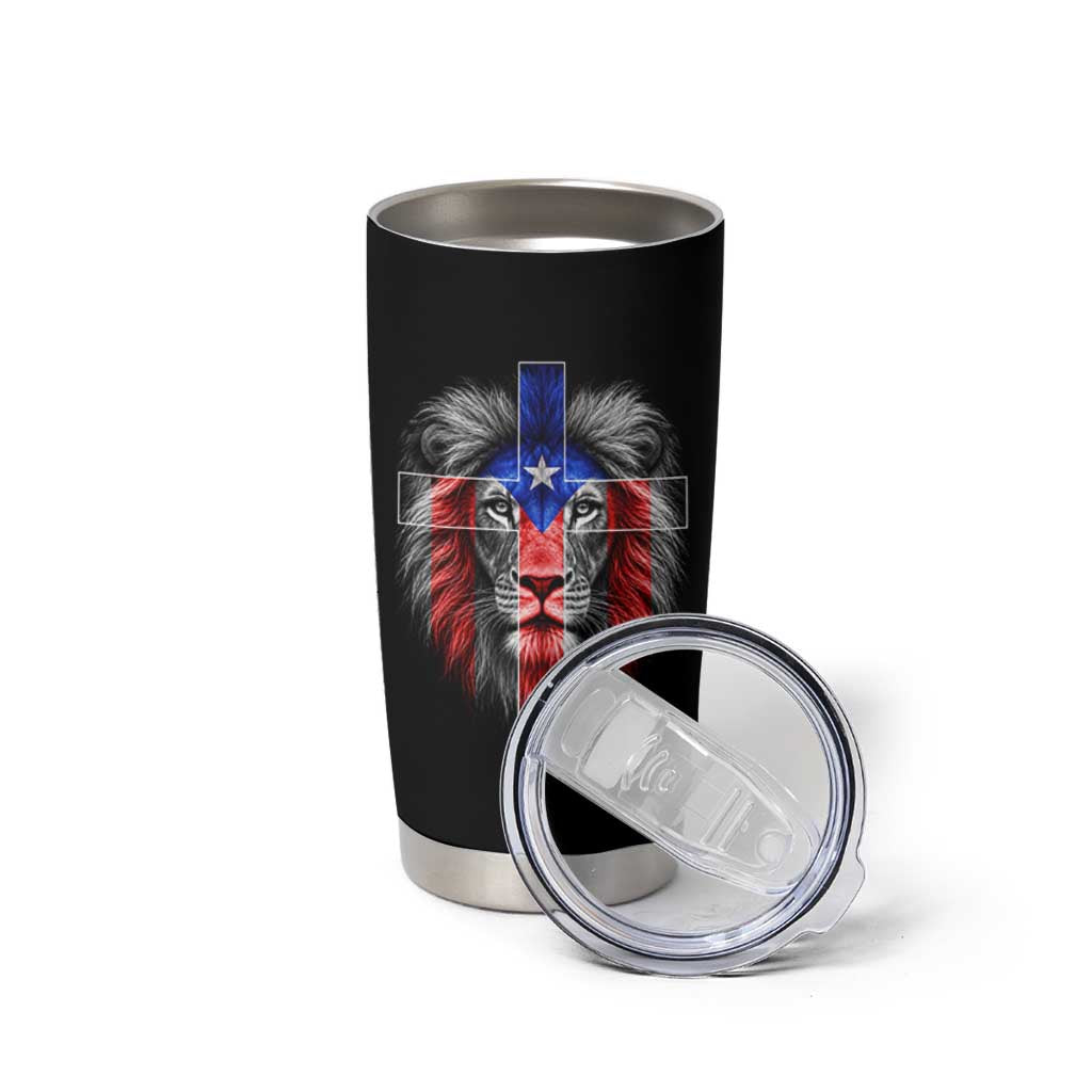 Lion of Judah Cross Puerto Rico Flag Tumbler Cup Christian Faith Puerto Rican Pride