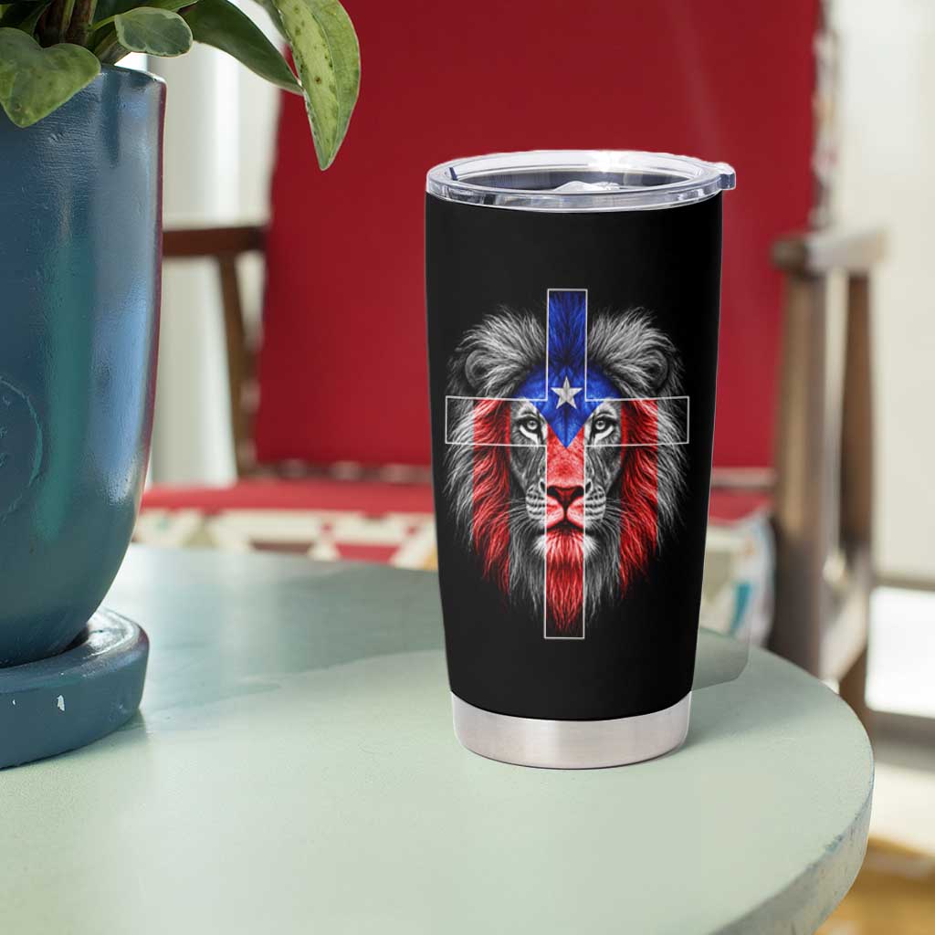 Lion of Judah Cross Puerto Rico Flag Tumbler Cup Christian Faith Puerto Rican Pride
