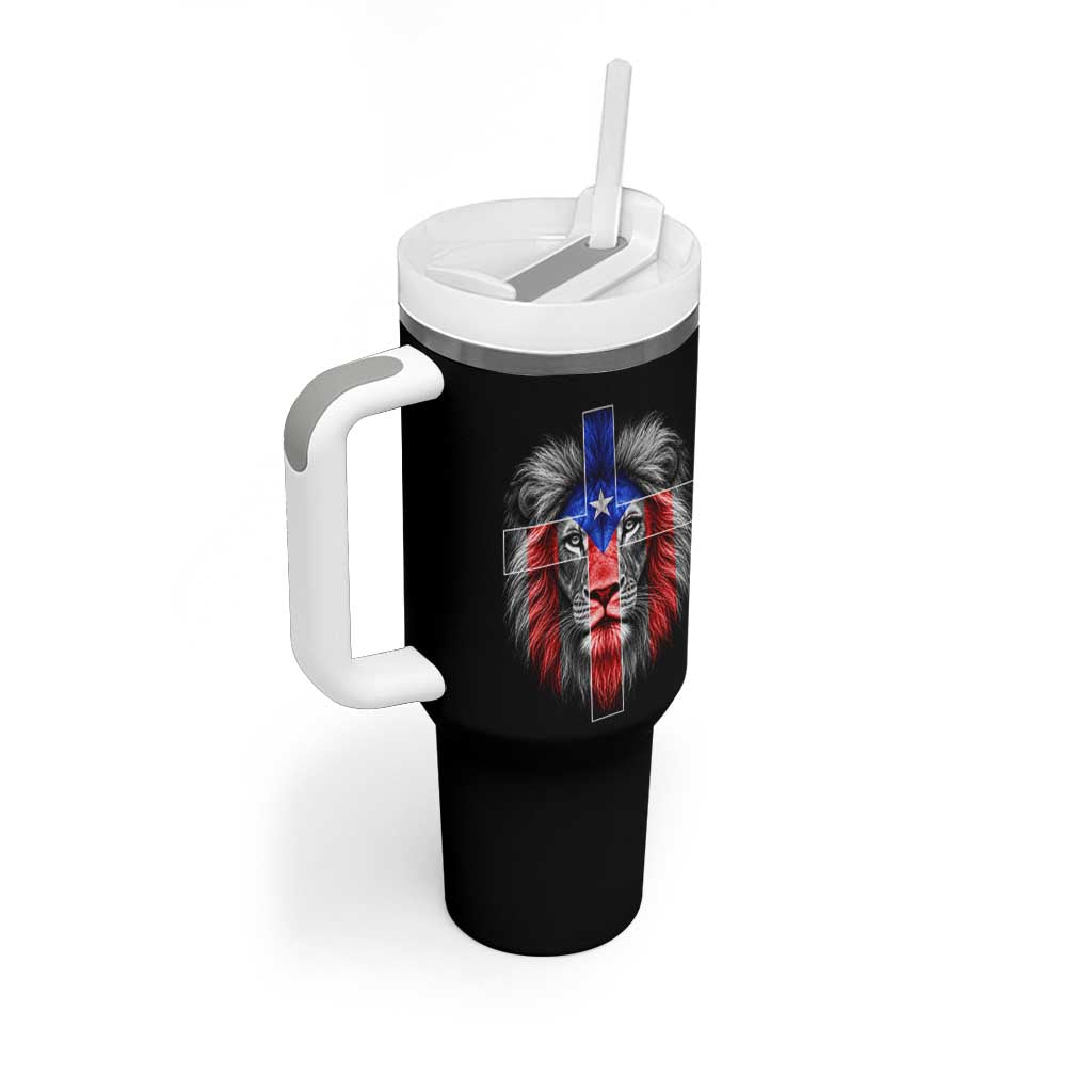 Lion of Judah Cross Puerto Rico Flag Tumbler With Handle Christian Faith Puerto Rican Pride
