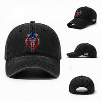 Lion of Judah Cross Puerto Rico Flag Washed Cotton Baseball Cap Christian Faith Puerto Rican Pride