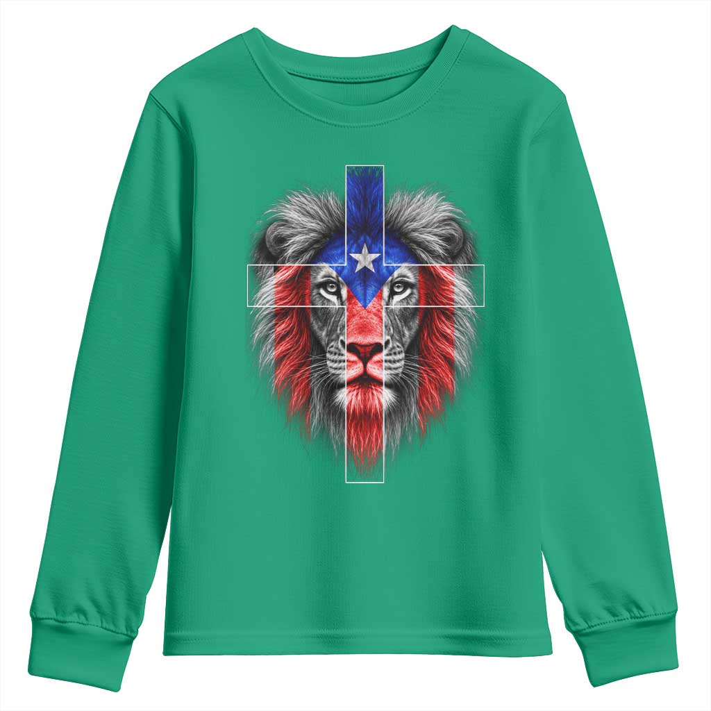 Lion of Judah Cross Puerto Rico Flag Youth Sweatshirt Christian Faith Puerto Rican Pride