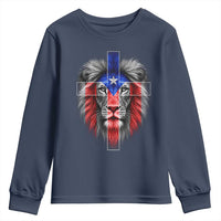 Lion of Judah Cross Puerto Rico Flag Youth Sweatshirt Christian Faith Puerto Rican Pride