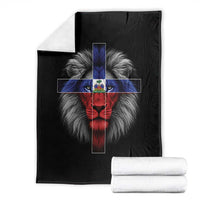Lion of Judah Cross Haiti Flag Throw Blanket Christian Faith Haitian Pride