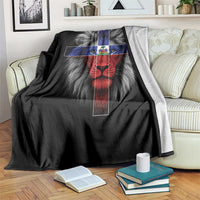 Lion of Judah Cross Haiti Flag Throw Blanket Christian Faith Haitian Pride