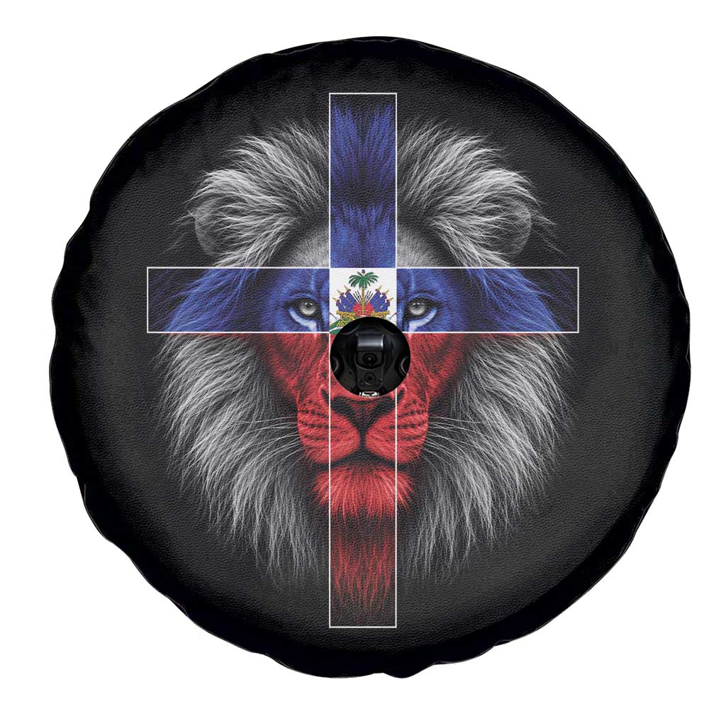 Lion of Judah Cross Haiti Flag Spare Tire Cover Christian Faith Haitian Pride