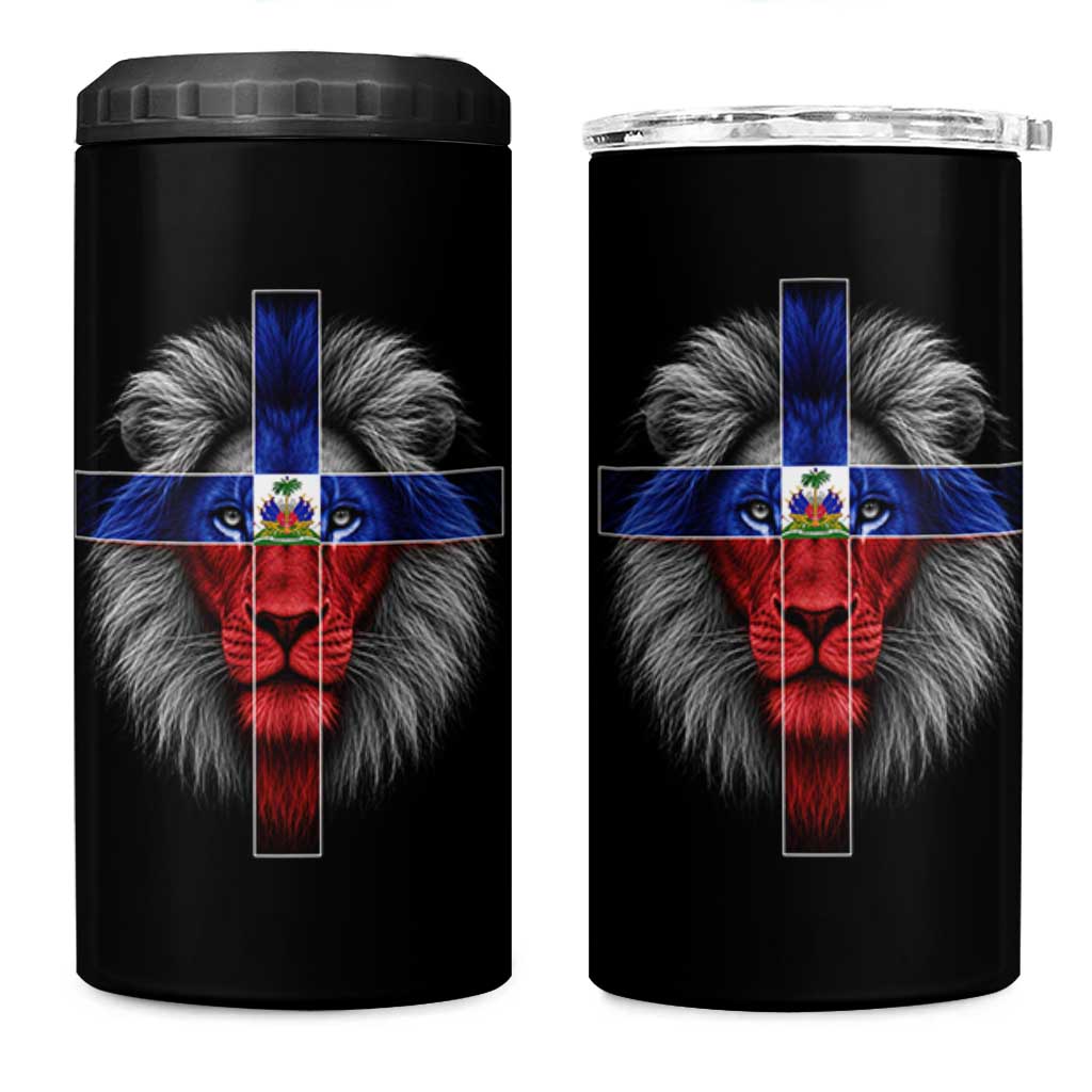Lion of Judah Cross Haiti Flag 4 in 1 Can Cooler Tumbler Christian Faith Haitian Pride