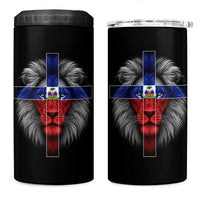 Lion of Judah Cross Haiti Flag 4 in 1 Can Cooler Tumbler Christian Faith Haitian Pride