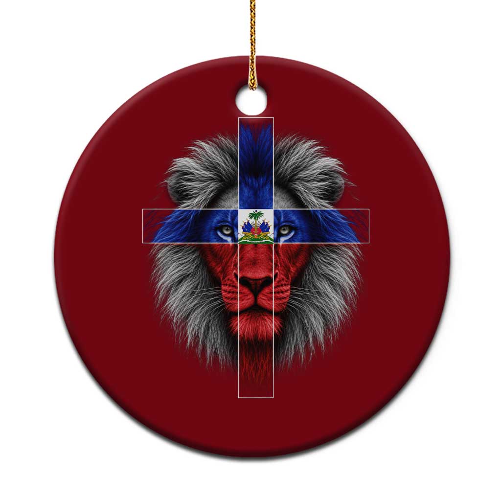 Lion of Judah Cross Haiti Flag Ceramic Ornament Christian Faith Haitian Pride