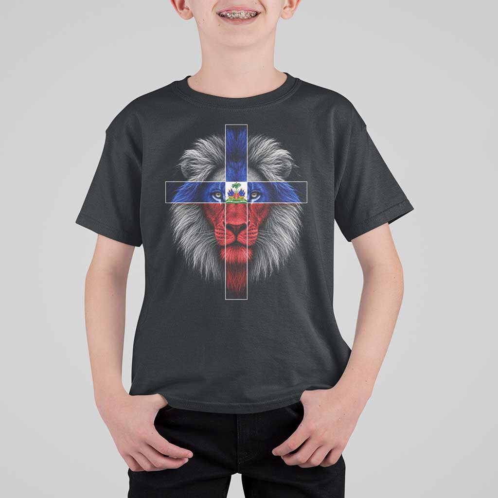 Lion of Judah Cross Haiti Flag T Shirt For Kid Christian Faith Haitian Pride