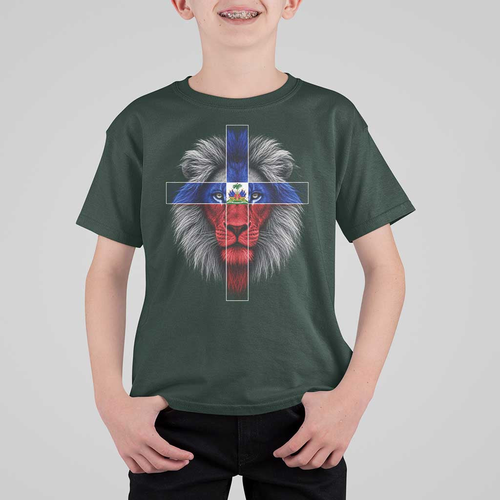 Lion of Judah Cross Haiti Flag T Shirt For Kid Christian Faith Haitian Pride
