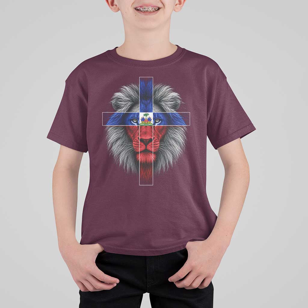 Lion of Judah Cross Haiti Flag T Shirt For Kid Christian Faith Haitian Pride