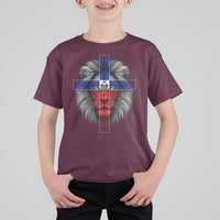 Lion of Judah Cross Haiti Flag T Shirt For Kid Christian Faith Haitian Pride