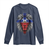 Lion of Judah Cross Haiti Flag Long Sleeve Shirt Christian Faith Haitian Pride