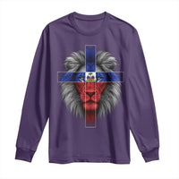Lion of Judah Cross Haiti Flag Long Sleeve Shirt Christian Faith Haitian Pride