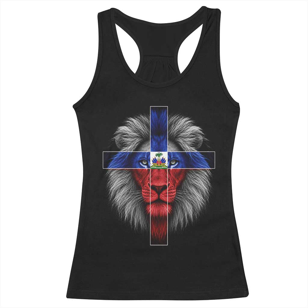 Lion of Judah Cross Haiti Flag Racerback Tank Top Christian Faith Haitian Pride