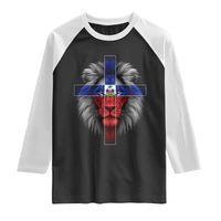 Lion of Judah Cross Haiti Flag Raglan Shirt Christian Faith Haitian Pride