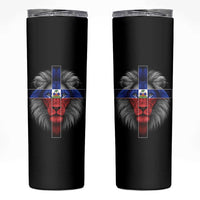 Lion of Judah Cross Haiti Flag Skinny Tumbler Christian Faith Haitian Pride