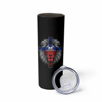 Lion of Judah Cross Haiti Flag Skinny Tumbler Christian Faith Haitian Pride