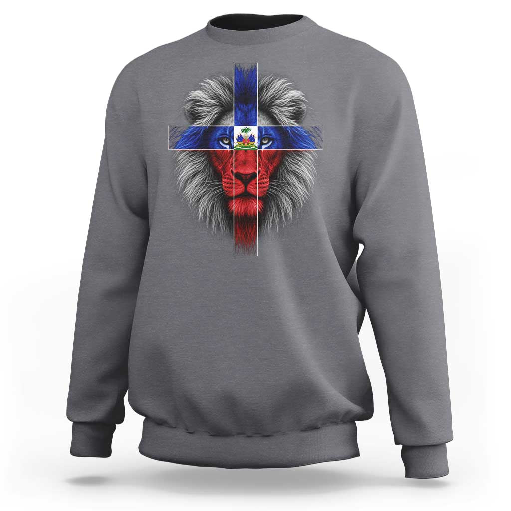Lion of Judah Cross Haiti Flag Sweatshirt Christian Faith Haitian Pride