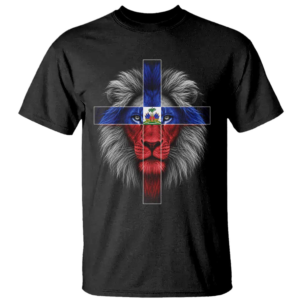 Lion of Judah Cross Haiti Flag T Shirt Christian Faith Haitian Pride