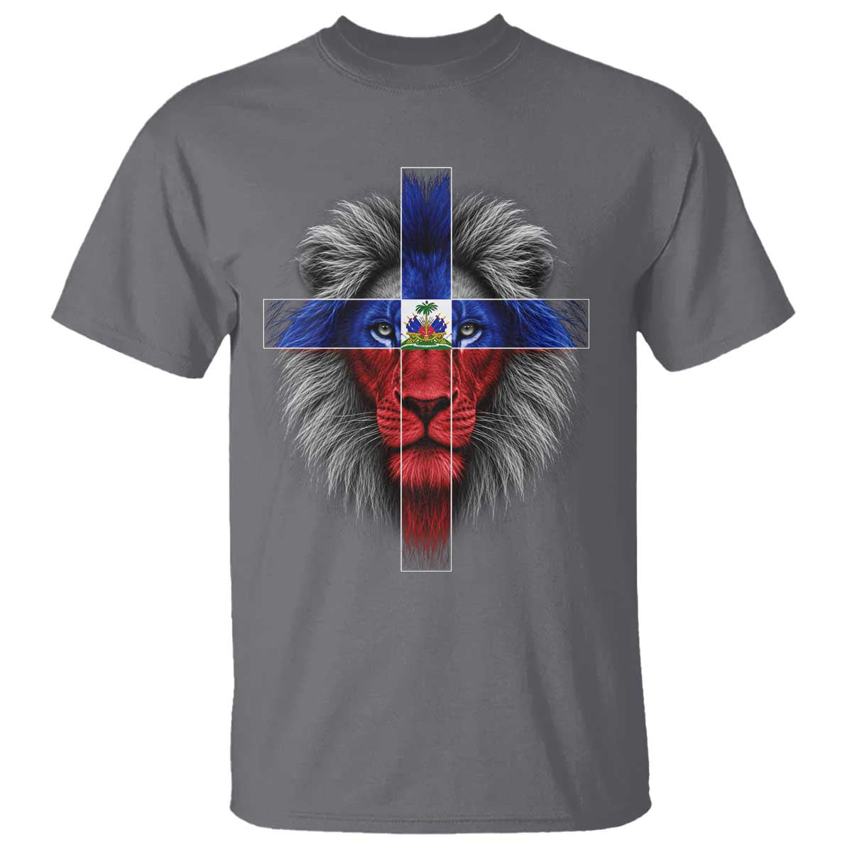 Lion of Judah Cross Haiti Flag T Shirt Christian Faith Haitian Pride