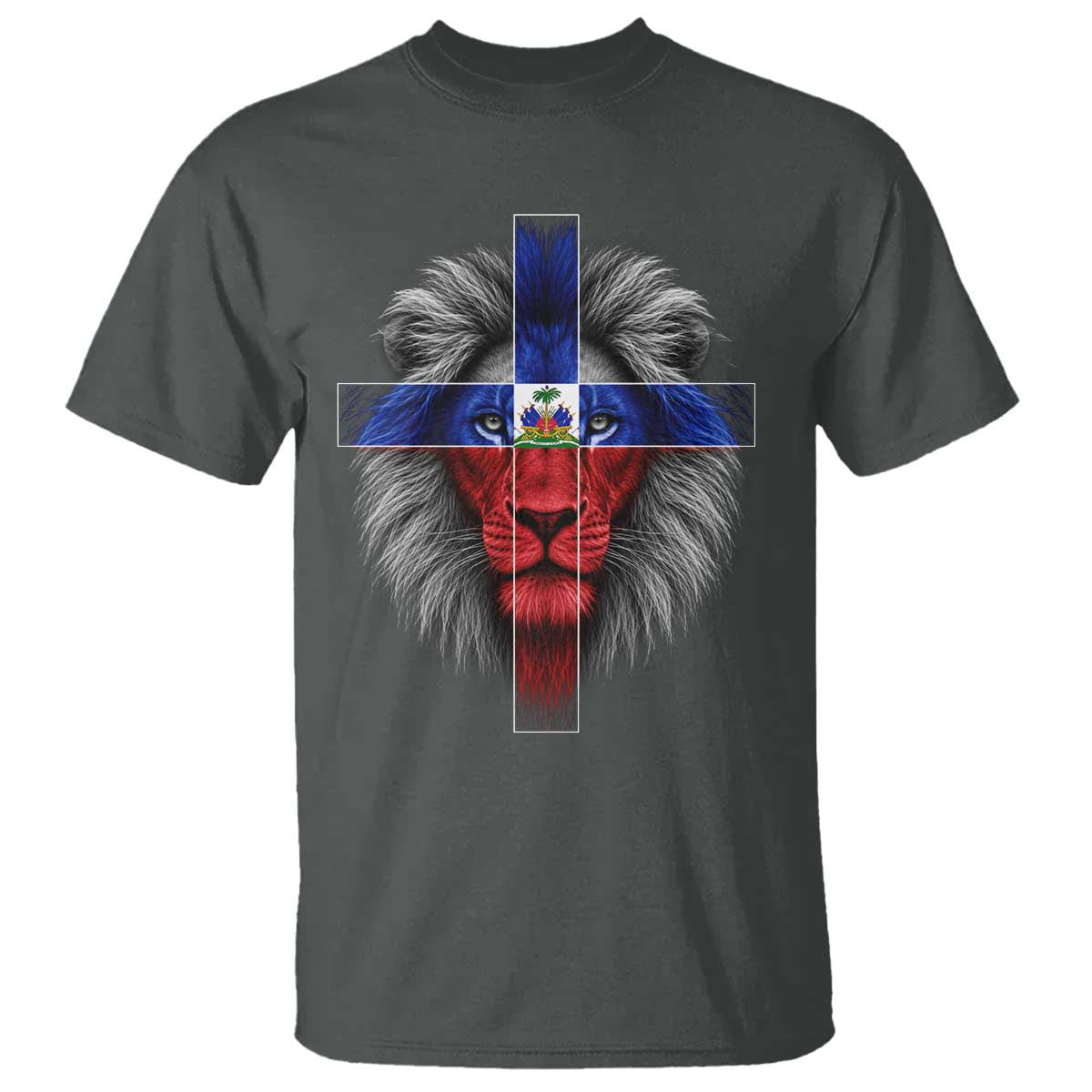 Lion of Judah Cross Haiti Flag T Shirt Christian Faith Haitian Pride