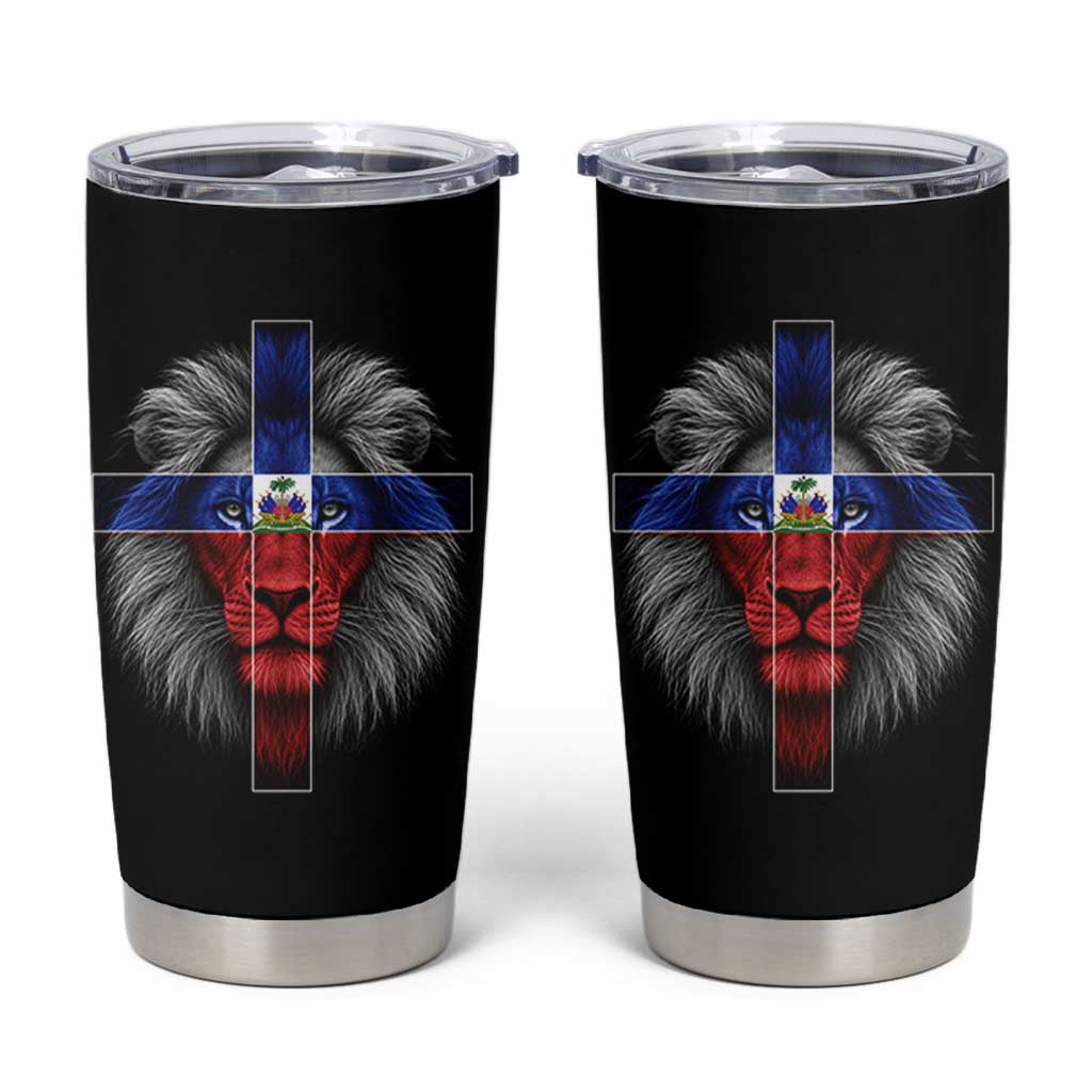 Lion of Judah Cross Haiti Flag Tumbler Cup Christian Faith Haitian Pride