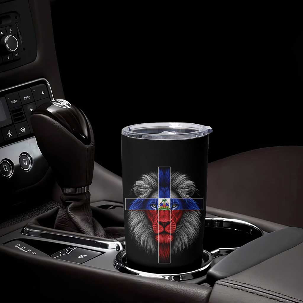 Lion of Judah Cross Haiti Flag Tumbler Cup Christian Faith Haitian Pride