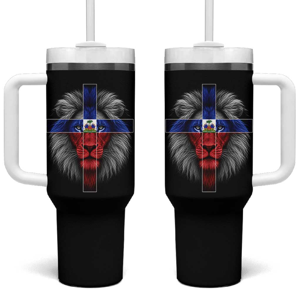 Lion of Judah Cross Haiti Flag Tumbler With Handle Christian Faith Haitian Pride
