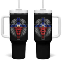Lion of Judah Cross Haiti Flag Tumbler With Handle Christian Faith Haitian Pride