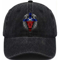 Lion of Judah Cross Haiti Flag Washed Cotton Baseball Cap Christian Faith Haitian Pride