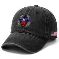 Lion of Judah Cross Haiti Flag Washed Cotton Baseball Cap Christian Faith Haitian Pride