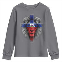 Lion of Judah Cross Haiti Flag Youth Sweatshirt Christian Faith Haitian Pride
