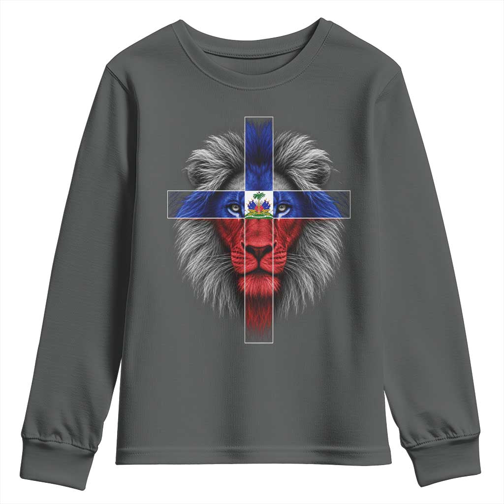 Lion of Judah Cross Haiti Flag Youth Sweatshirt Christian Faith Haitian Pride