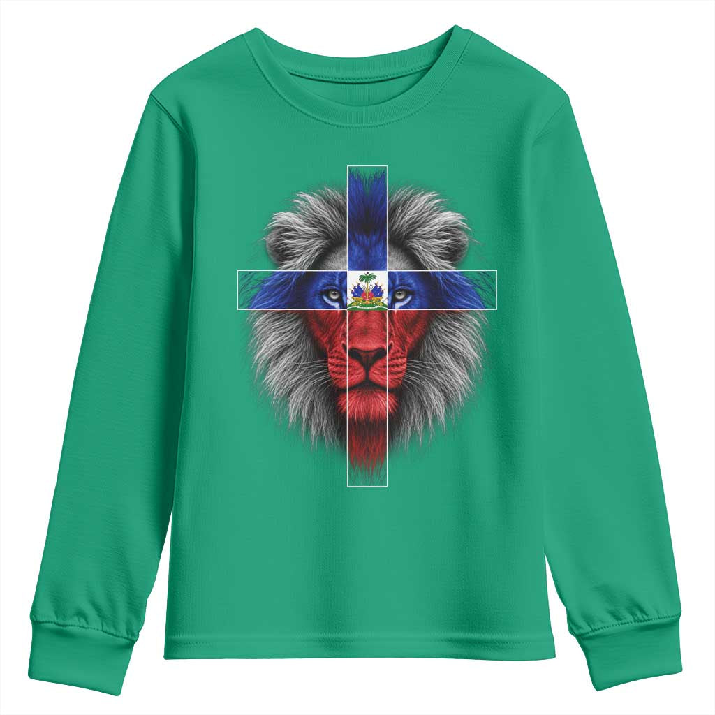 Lion of Judah Cross Haiti Flag Youth Sweatshirt Christian Faith Haitian Pride
