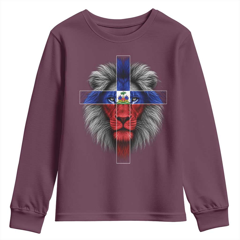 Lion of Judah Cross Haiti Flag Youth Sweatshirt Christian Faith Haitian Pride