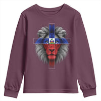Lion of Judah Cross Haiti Flag Youth Sweatshirt Christian Faith Haitian Pride