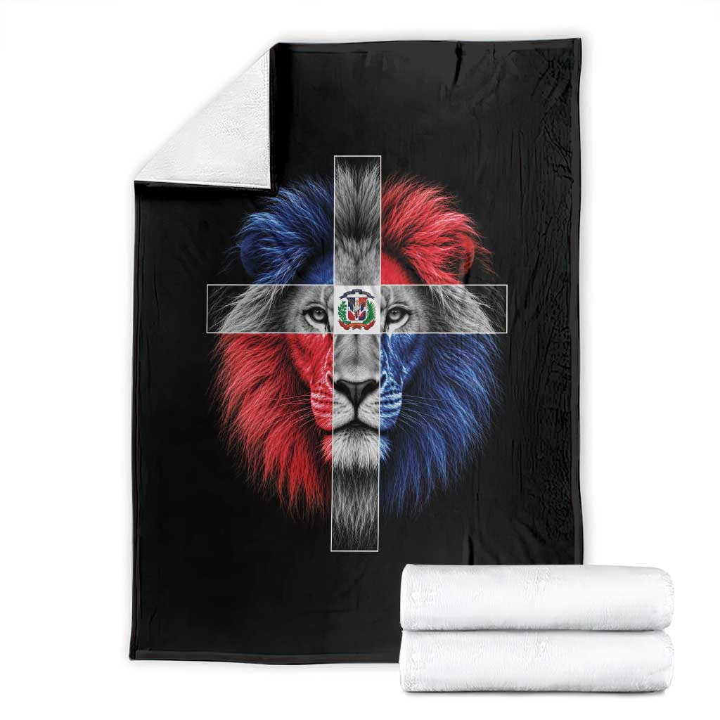 Lion of Judah Cross Dominican Republic Flag Throw Blanket Christian Faith Dominican Pride