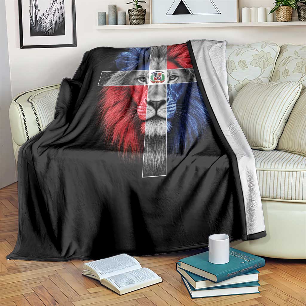 Lion of Judah Cross Dominican Republic Flag Throw Blanket Christian Faith Dominican Pride