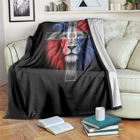 Lion of Judah Cross Dominican Republic Flag Throw Blanket Christian Faith Dominican Pride