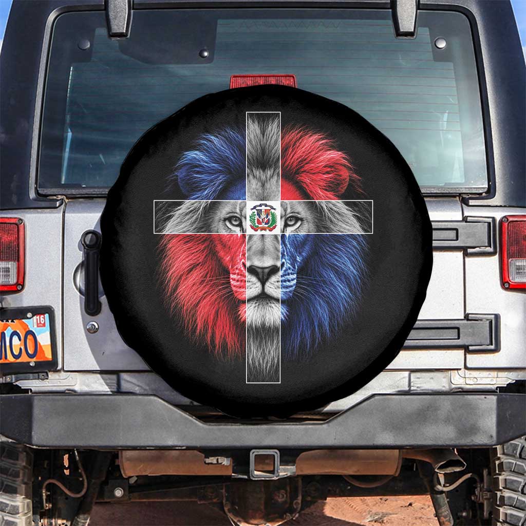 Lion of Judah Cross Dominican Republic Flag Spare Tire Cover Christian Faith Dominican Pride