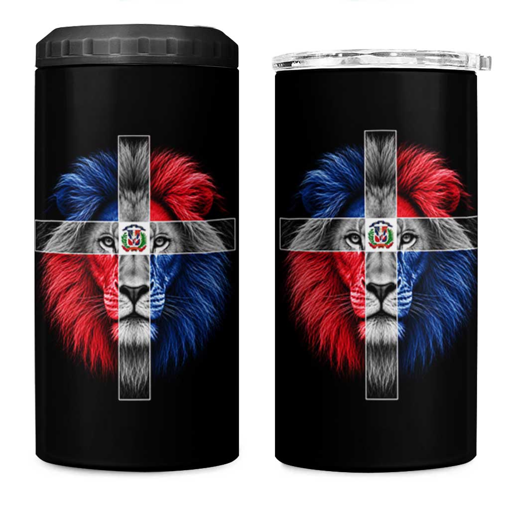 Lion of Judah Cross Dominican Republic Flag 4 in 1 Can Cooler Tumbler Christian Faith Dominican Pride