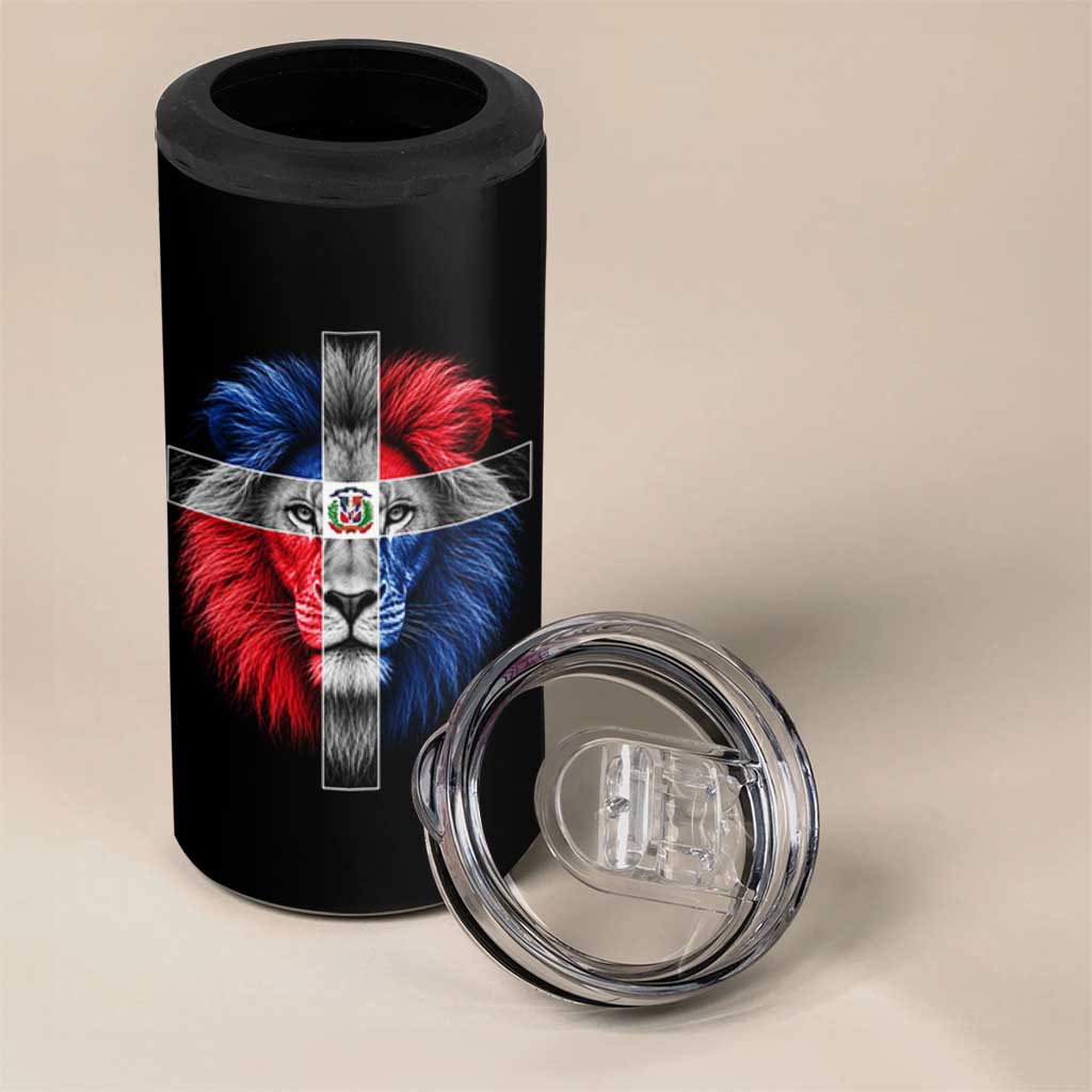 Lion of Judah Cross Dominican Republic Flag 4 in 1 Can Cooler Tumbler Christian Faith Dominican Pride