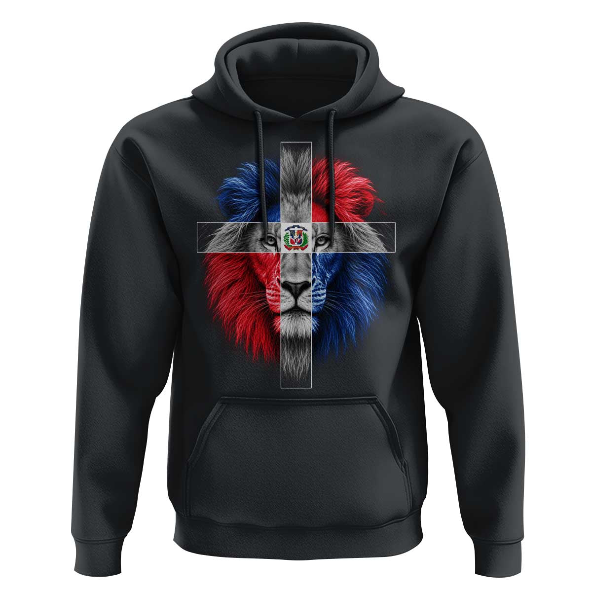 Lion of Judah Cross Dominican Republic Flag Hoodie Christian Faith Dominican Pride